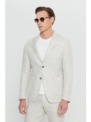 Altınyıldız Classics Erkek Bej %100 Keten Ekstra Slim Fit Beli Bağlamalı Kapak Cepli Takım Elbise