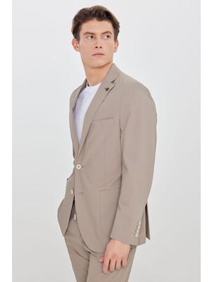 Altınyıldız Classics Erkek Bej Slim Fit Dar Kesim Mono Yaka Torba Cepli Esnek Takım Elbise