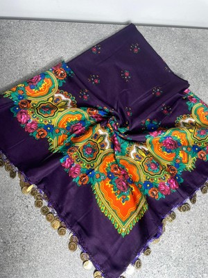 Sobe Hediyelik Mardin Yazması Çiçek Desenli Pullu Başörtüsü – 100X100 cm