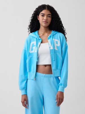 Gap Kadın Açık Mavi Oversized Gap Logo Fransız Havlu Kumaş Fermuarlı Sweatshirt