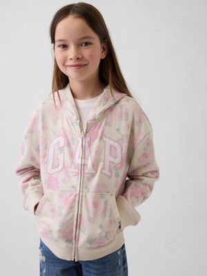 Gap Kız Çocuk Açık Pembe Relaxed Gap Logo Fransız Havlu Kumaş Fermuarlı Sweatshirt