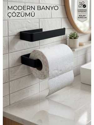 Modern Yapışkanlı Mat Siyah Havluluk – Banyo ve Mutfak El Havlusu Askısı