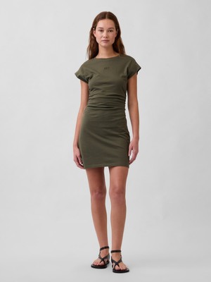 Gap Kadın Haki Gap Mini Logo Ruched T-Shirt Elbise