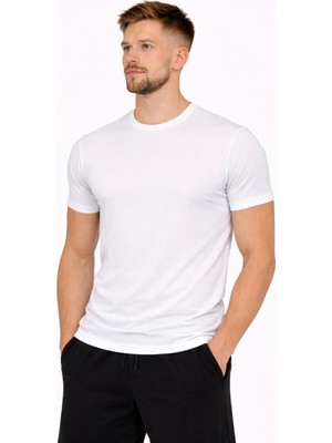 Axxel Erkek Beyaz Pamuk Likralı Süprem Kısa KOLLU-T-SHIRT-D230
