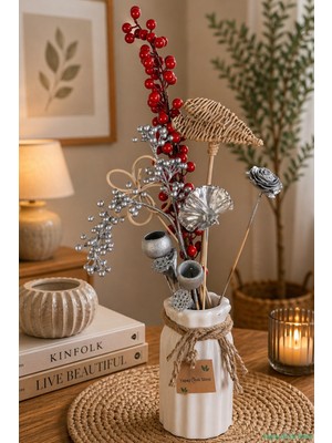 Yapay Çiçek Sitesi Doğal Tropikal Esinti Kuru Çiçek Tanzimi Vazo Hediyeli Model 19