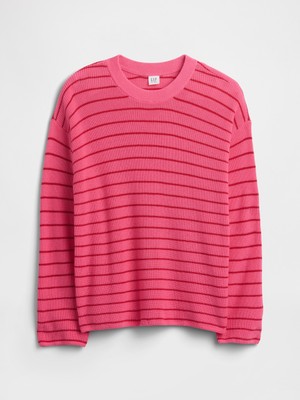 Gap Kız Çocuk Pembe Çocuklar Oversized Çizgili Shaker Örgü Kazak