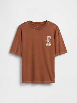 Gap Erkek Çocuk Turuncu Relaxed Grafik Baskılı T-Shirt