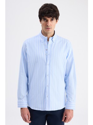 D'S Damat Ds Damat Comfort Mavi Çizgili Gömlek 6HC02HD10304M