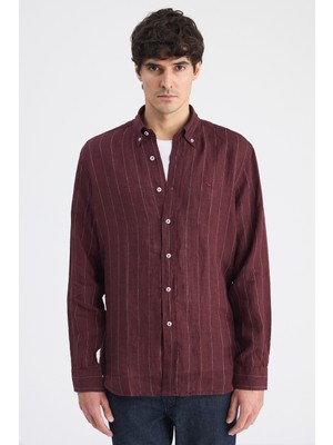 D'S Damat Ds Damat Comfort Bordo Çizgili Gömlek 6HC02HD45304M