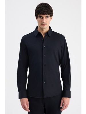 D'S Damat Ds Damat Slim Fit Siyah Örme Gömlek 6HF02G801281M