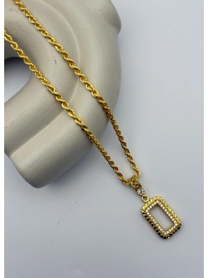 Biju Yılmaz 22K Altın Kaplama Taşlı Şık Çerçeve Gramlık Kolye - 26GRM06