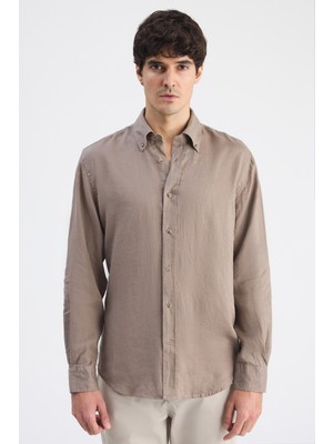 D'S Damat Ds Damat Comfort Vizon Düz %100 Keten Gömlek 6HC02AP01304M