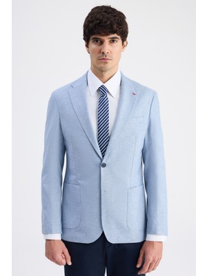 D'S Damat Ds Damat Slim Fit Mavi Düz Kumaş Ceket 6HF044700436M