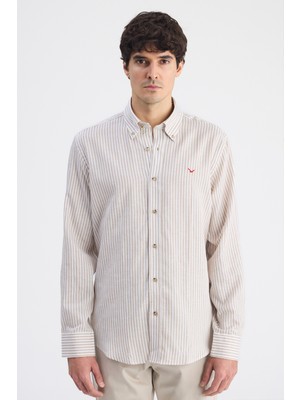 D'S Damat Ds Damat Comfort Bej Çizgili Gömlek 6HC02G816304M