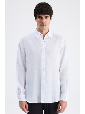 D'S Damat Ds Damat Comfort Beyaz Düz %100 Keten Gömlek 6HC02AP01304M