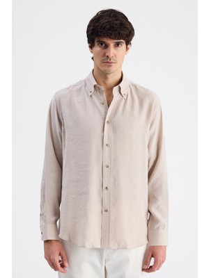 D'S Damat Ds Damat Comfort Bej Düz Gömlek 6HC020302304M