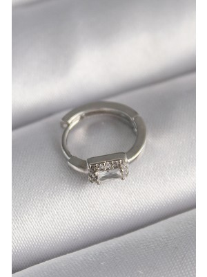 İlanib Ticaret 316L Çelik Gümüş Renk Kare Zirkon Taşlı Tragus Piercing