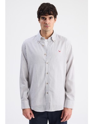 D'S Damat Ds Damat Comfort Vizon Çizgili Gömlek 6HC02G816304M
