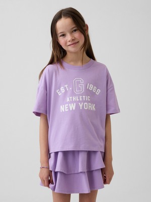 Gap Kız Çocuk Lila Oversized Crop Logo T-Shirt