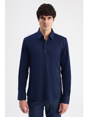 D'S Damat Ds Damat Slim Fit Lacivert Örme Gömlek 6HF02G801281M