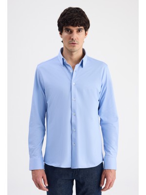 D'S Damat Mavi Slim Fit Erkek Gömlek Modern Stil Uzun Kol Düğmeli Tasarım 6HF02G801281M
