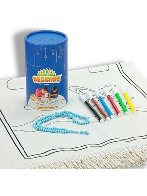 MYBEDESTEN Çocuklara Özel Yıkanabilir Boyamalı Seccade Set -Mavi