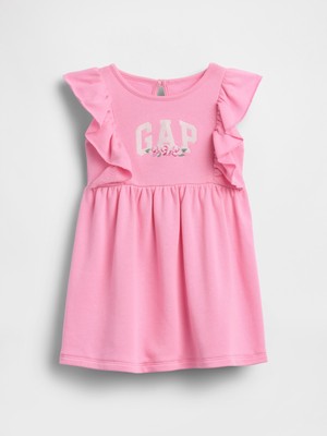 Gap Kız Bebek Pembe Fransız Havlu Kumaş Ruffle Logo Elbise
