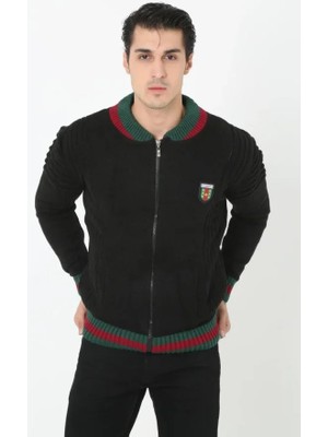 Modenya Erkek Tam Fermuarlı Triko Hırka - Siyah