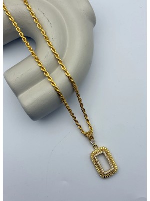 Biju Yılmaz 22K Altın Kaplama Taşlı Şık Çerçeve Gramlık Kolye - 26GRM07