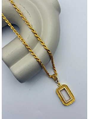 Biju Yılmaz 22K Altın Kaplama Taşlı Şık Çerçeve Gramlık Kolye - 26GRM05