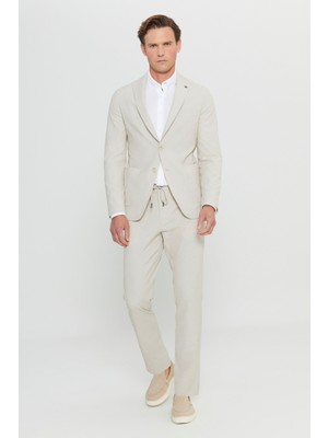 Altınyıldız Classics Pamuklu Slim Fit Dar Kesim Kırlangıç Yaka Çizgili Gofre Desenli Torba Cepli Takım Elbise