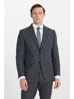 Altınyıldız Classics Erkek Antrasit Yünlü Cordura Kumaş Slim Fit Kırlangıç Yaka Desenli Kapak Cepli Takım Elbise