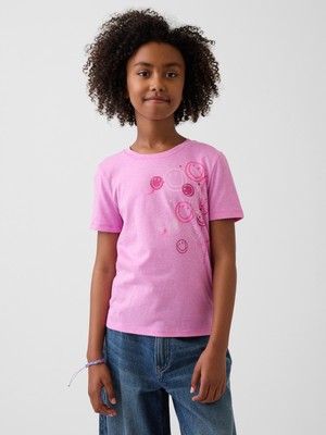 Gap Kız Çocuk Pembe Relaxed Grafik Baskılı T-Shirt