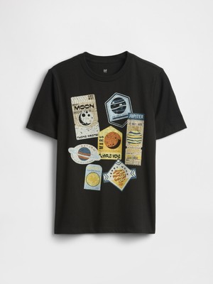 Gap Erkek Çocuk Siyah Grafik Baskılı T-Shirt