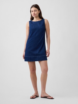 Gap Kadın Koyu Mavi Denim Apron Mini Elbise