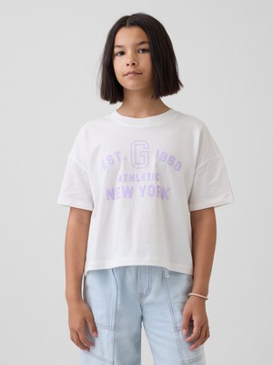 Gap Kız Çocuk Beyaz Oversized Crop Logo T-Shirt