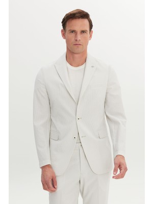 Altınyıldız Classics Erkek Ekru Slim Fit Kırlangıç Yaka Gofre Desenli Takım Elbise