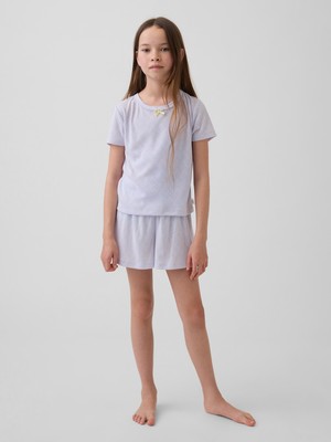 Gap Kız Çocuk Mavi Recycled Pointelle Pijama Şort Takım