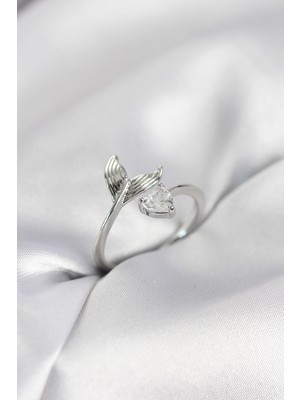 İlanib Ticaret Balık Kuyruğu Model Gümüş Renk Zirkon Taşlı Kadın Yüzük