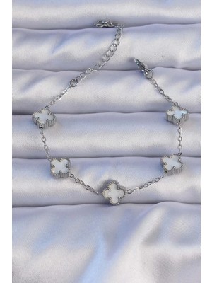 Uravas Store Çelik Gümüş Renk Mineli Yonca Model Bileklik - TJ-BB6302