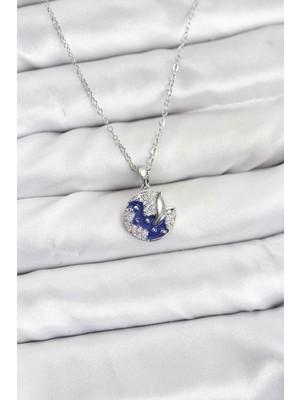 Uravas Store Çelik Zincir Gümüş Renk Gece Model Zirkon Taşlı Kadın Kolye