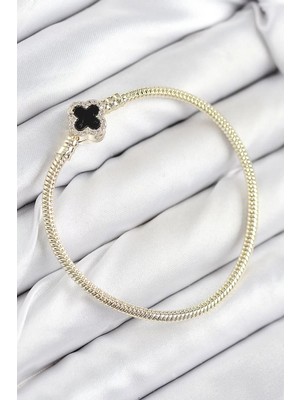 Uravas Store Pirinç Charm Zirkon Taşlı Yonca Model Gold Renk Kadın Bileklik - TJ-BB7806