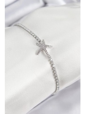 Uravas Store Pirinç Zirkon Taşlı Deniz Yıldızı Model Gümüş Renk Kadın Bileklik - TJ-BB7694