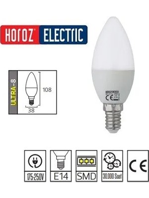 Horoz ULTRA-8W Beyaz Mum LED Ampul E14