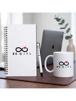 BK Gift Bk Kurumsal Promosyon 10 Adet Logolu Beyaz Ahşap Defter Kalem Kupa Seti – Logolu Pastel Renkli Kurumsal Hediye Seti