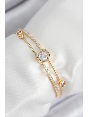 Uravas Store Pirinç Zirkon Taşlı Pırlanta Model Gold Renk Kadın Bileklik - TJ-BB7879