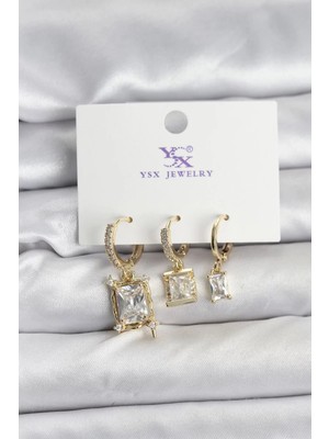 Uravas Store Gold Renk Zirkon Taşlı Kadın Küpe - TJ-BKP11344