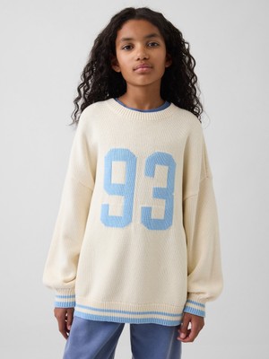 Gap Kız Çocuk Beyaz Oversize Tunik Kazak