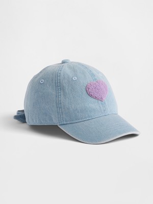 Gap Kız Çocuk Açık Mavi Denim Terry Heart Işlemeli Beyzbol Şapka