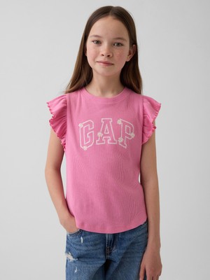 Gap Kız Çocuk Pembe Arch Logo Ruffle T-Shirt